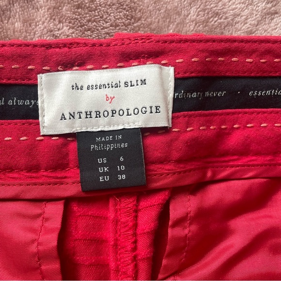 Anthropologie Essential Slim Jacquard Ankle Pants Trousers Red Size 6 - Picture 9 of 15